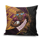 Brisbane Broncos Rugby Pillow Cover Tribal Polynesian Power Art - Lightning Mascot
