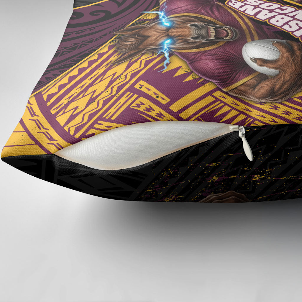 Brisbane Broncos Rugby Pillow Cover Tribal Polynesian Power Art - Lightning Mascot