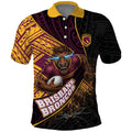 Brisbane Broncos Rugby Polo Shirt Tribal Polynesian Power Art - Lightning Mascot
