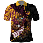 Brisbane Broncos Rugby Polo Shirt Tribal Polynesian Power Art - Lightning Mascot