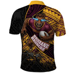 Brisbane Broncos Rugby Polo Shirt Tribal Polynesian Power Art - Lightning Mascot