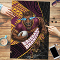 Brisbane Broncos Rugby Puzzle Tribal Polynesian Power Art - Lightning Mascot