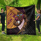 Brisbane Broncos Rugby Quilt Tribal Polynesian Power Art - Lightning Mascot