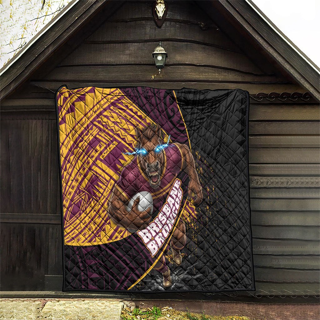 Brisbane Broncos Rugby Quilt Tribal Polynesian Power Art - Lightning Mascot