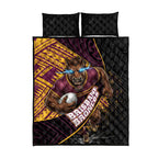 Brisbane Broncos Rugby Quilt Bed Set Tribal Polynesian Power Art - Lightning Mascot