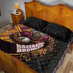 Brisbane Broncos Rugby Quilt Bed Set Tribal Polynesian Power Art - Lightning Mascot
