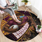 Brisbane Broncos Rugby Round Carpet Tribal Polynesian Power Art - Lightning Mascot