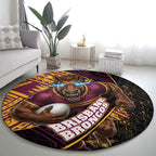 Brisbane Broncos Rugby Round Carpet Tribal Polynesian Power Art - Lightning Mascot