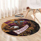 Brisbane Broncos Rugby Round Carpet Tribal Polynesian Power Art - Lightning Mascot
