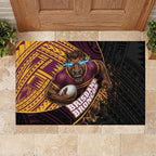 Brisbane Broncos Rugby Rubber Doormat Tribal Polynesian Power Art - Lightning Mascot
