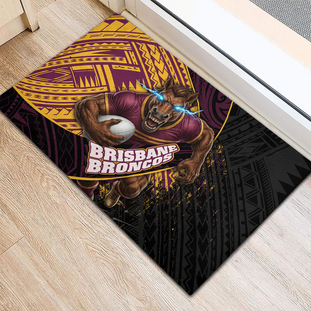 Brisbane Broncos Rugby Rubber Doormat Tribal Polynesian Power Art - Lightning Mascot