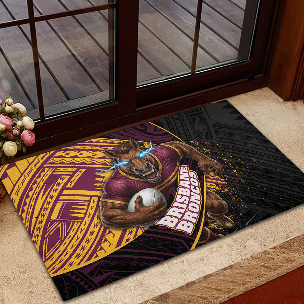 Brisbane Broncos Rugby Rubber Doormat Tribal Polynesian Power Art - Lightning Mascot