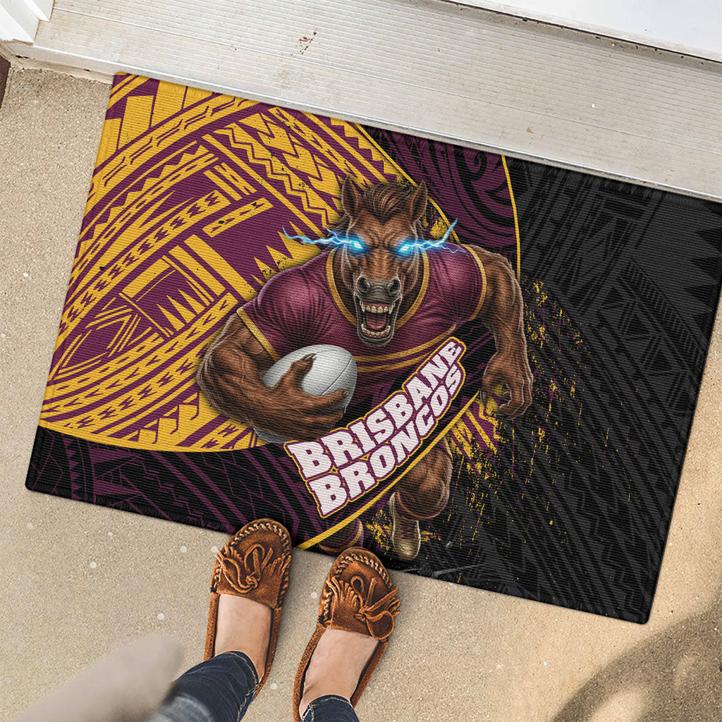 Brisbane Broncos Rugby Rubber Doormat Tribal Polynesian Power Art - Lightning Mascot