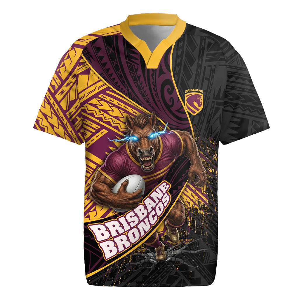Brisbane Broncos Rugby Rugby Jersey Tribal Polynesian Power Art - Lightning Mascot