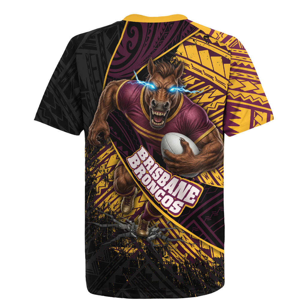 Brisbane Broncos Rugby Rugby Jersey Tribal Polynesian Power Art - Lightning Mascot