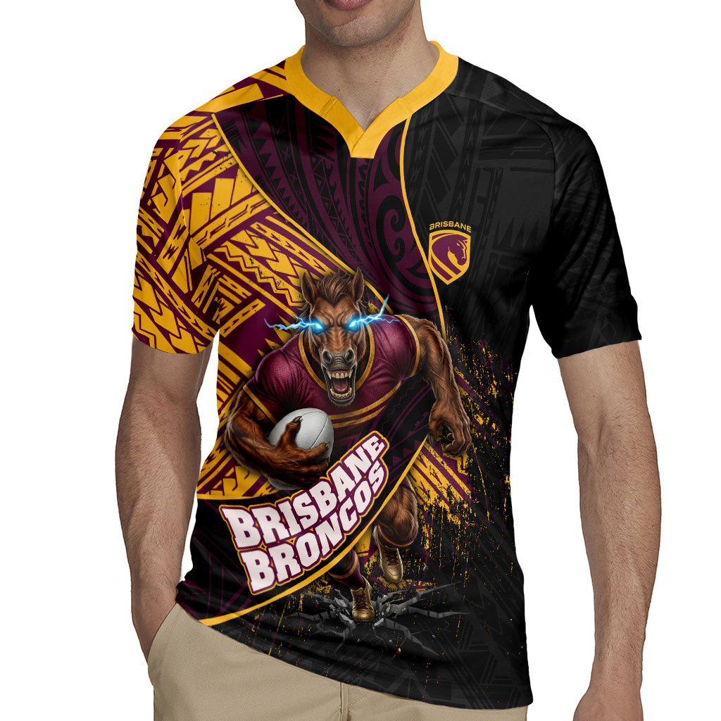 Brisbane Broncos Rugby Rugby Jersey Tribal Polynesian Power Art - Lightning Mascot