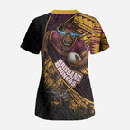 Brisbane Broncos Rugby Scrub Top Tribal Polynesian Power Art - Lightning Mascot
