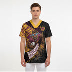 Brisbane Broncos Rugby Scrub Top Tribal Polynesian Power Art - Lightning Mascot