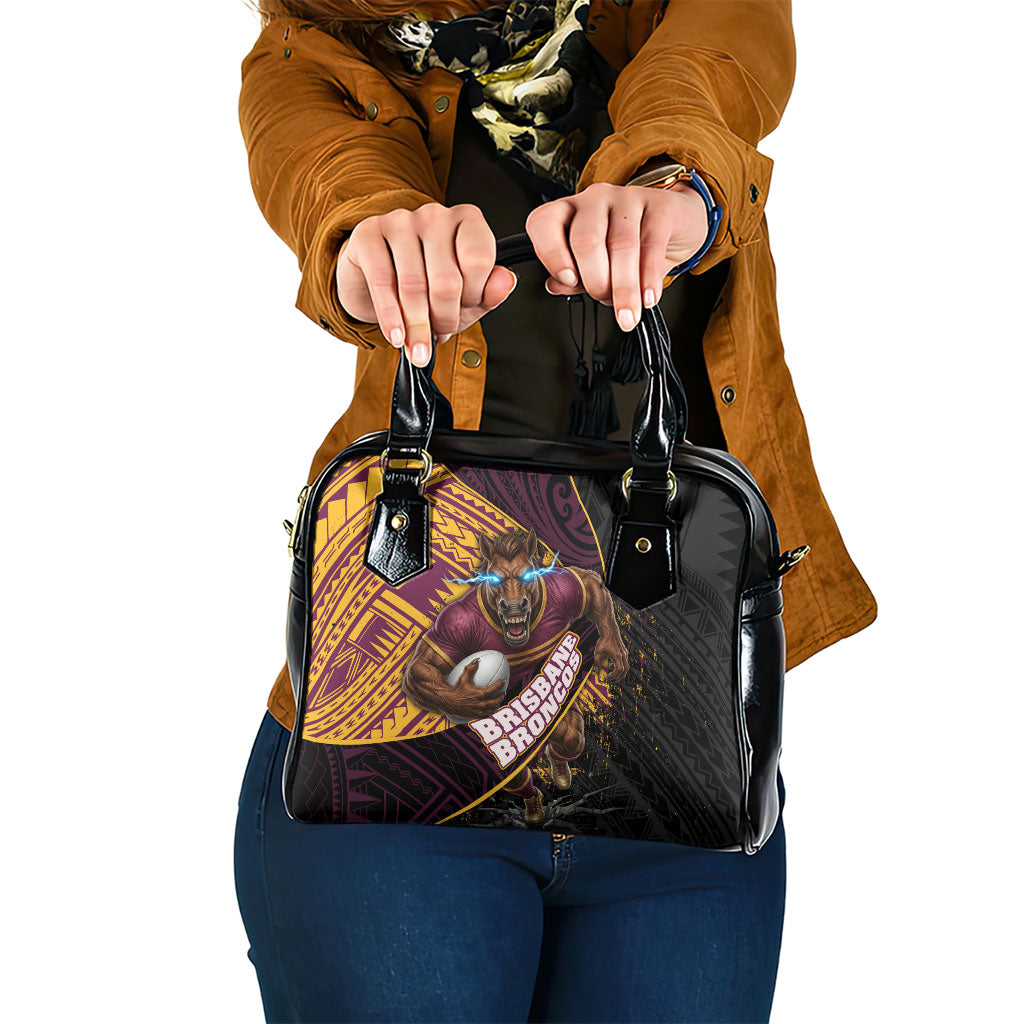 Brisbane Broncos Rugby Shoulder Handbag Tribal Polynesian Power Art - Lightning Mascot