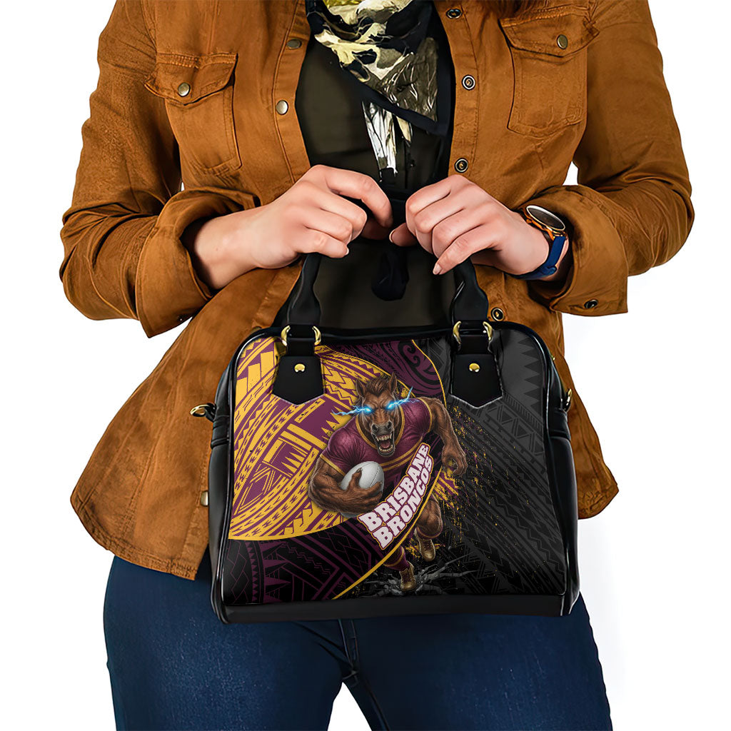 Brisbane Broncos Rugby Shoulder Handbag Tribal Polynesian Power Art - Lightning Mascot