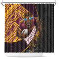 Brisbane Broncos Rugby Shower Curtain Tribal Polynesian Power Art - Lightning Mascot
