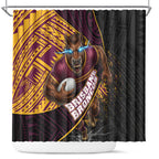 Brisbane Broncos Rugby Shower Curtain Tribal Polynesian Power Art - Lightning Mascot