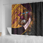 Brisbane Broncos Rugby Shower Curtain Tribal Polynesian Power Art - Lightning Mascot