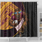 Brisbane Broncos Rugby Shower Curtain Tribal Polynesian Power Art - Lightning Mascot