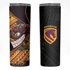 Brisbane Broncos Rugby Skinny Tumbler Tribal Polynesian Power Art - Lightning Mascot