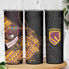 Brisbane Broncos Rugby Skinny Tumbler Tribal Polynesian Power Art - Lightning Mascot
