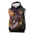 Brisbane Broncos Rugby Sleeveless Hoodie Tribal Polynesian Power Art - Lightning Mascot