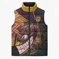 Brisbane Broncos Rugby Sleeveless Puffer Jacket Tribal Polynesian Power Art - Lightning Mascot