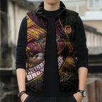 Brisbane Broncos Rugby Sleeveless Puffer Jacket Tribal Polynesian Power Art - Lightning Mascot