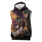 Brisbane Broncos Rugby Sleeveless Zip Hoodie Tribal Polynesian Power Art - Lightning Mascot