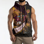 Brisbane Broncos Rugby Sleeveless Zip Hoodie Tribal Polynesian Power Art - Lightning Mascot