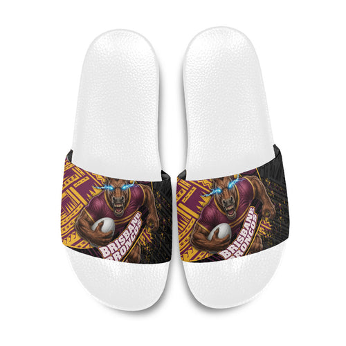 Brisbane Broncos Rugby Slide Sandals Tribal Polynesian Power Art - Lightning Mascot