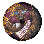 Brisbane Broncos Rugby Spare Tire Cover Tribal Polynesian Power Art - Lightning Mascot
