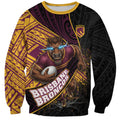 Brisbane Broncos Rugby Sweatshirt Tribal Polynesian Power Art - Lightning Mascot
