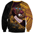 Brisbane Broncos Rugby Sweatshirt Tribal Polynesian Power Art - Lightning Mascot