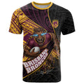 Brisbane Broncos Rugby T Shirt Tribal Polynesian Power Art - Lightning Mascot