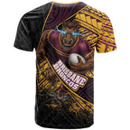 Brisbane Broncos Rugby T Shirt Tribal Polynesian Power Art - Lightning Mascot