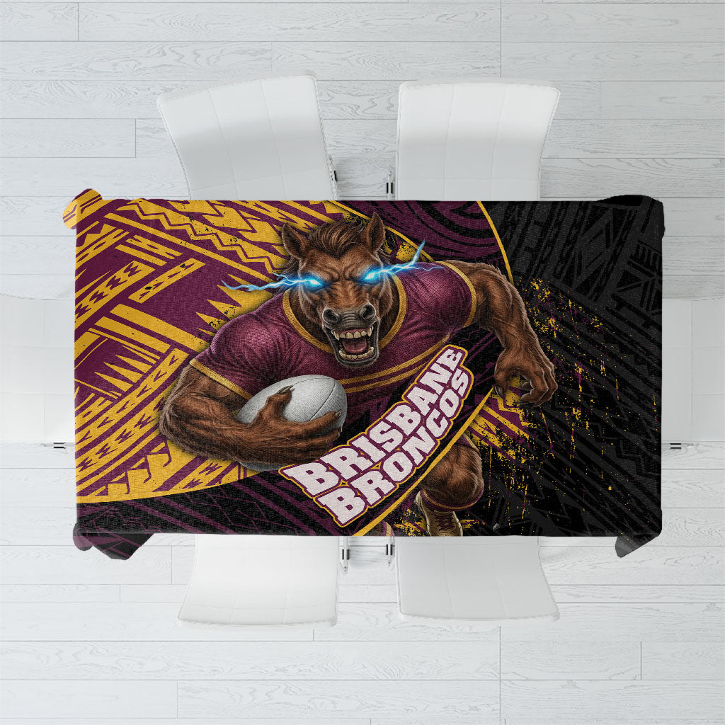 Brisbane Broncos Rugby Tablecloth Tribal Polynesian Power Art - Lightning Mascot