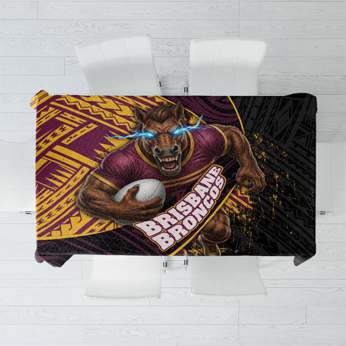 Brisbane Broncos Rugby Tablecloth Tribal Polynesian Power Art - Lightning Mascot