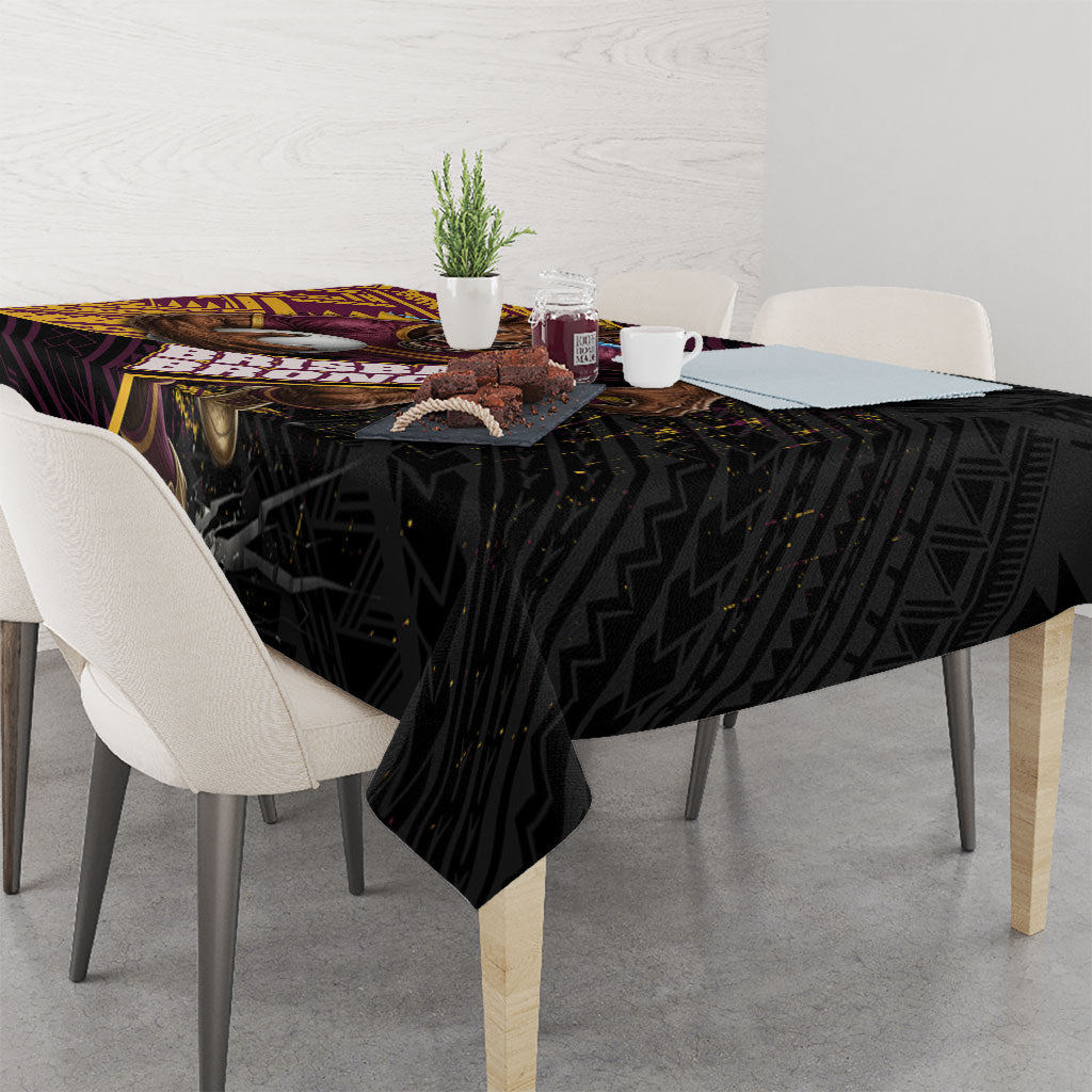 Brisbane Broncos Rugby Tablecloth Tribal Polynesian Power Art - Lightning Mascot