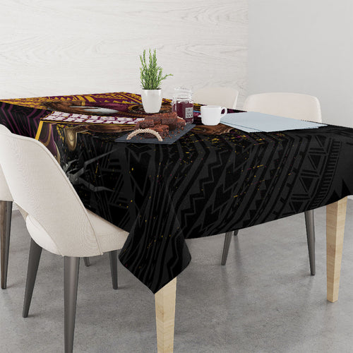 Brisbane Broncos Rugby Tablecloth Tribal Polynesian Power Art - Lightning Mascot