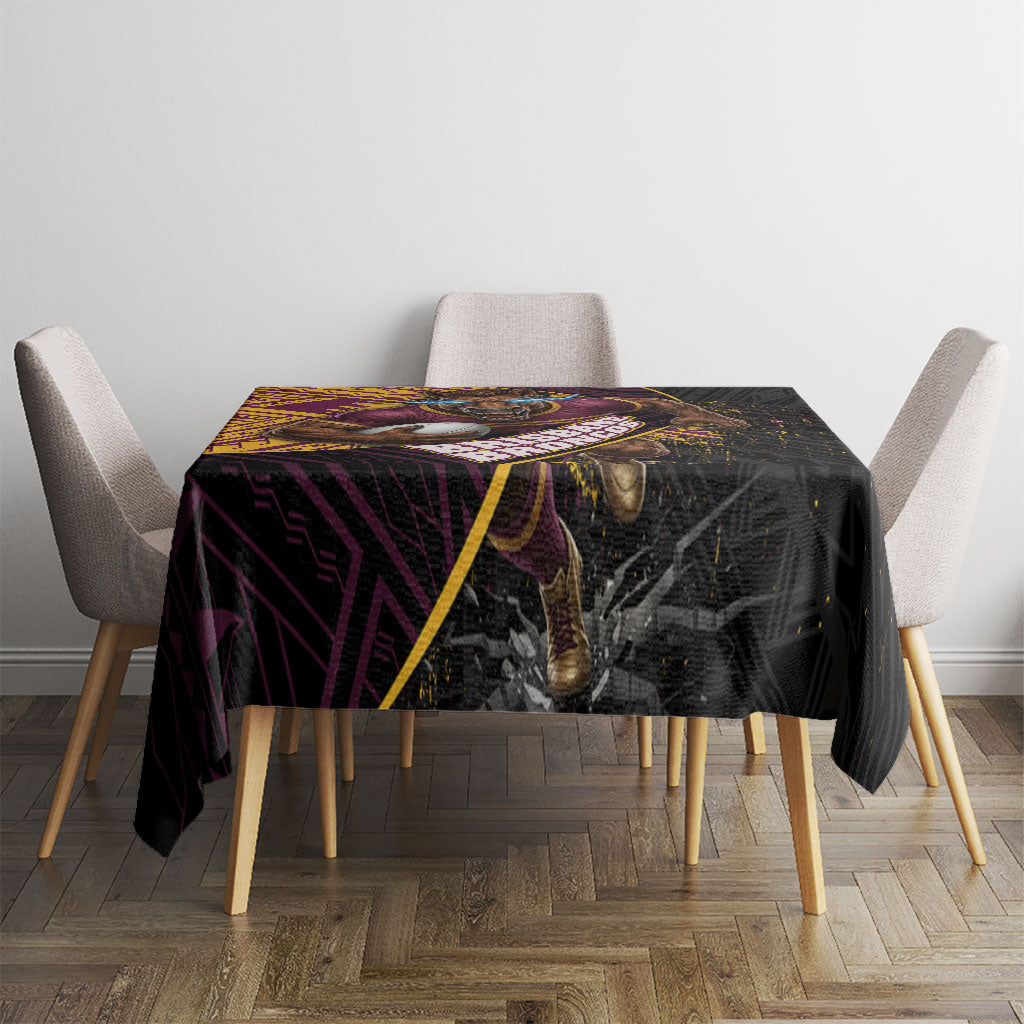 Brisbane Broncos Rugby Tablecloth Tribal Polynesian Power Art - Lightning Mascot