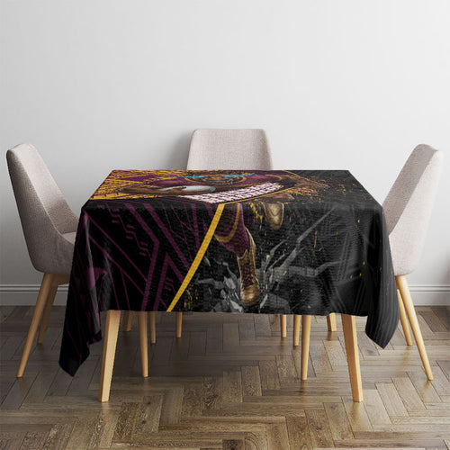 Brisbane Broncos Rugby Tablecloth Tribal Polynesian Power Art - Lightning Mascot
