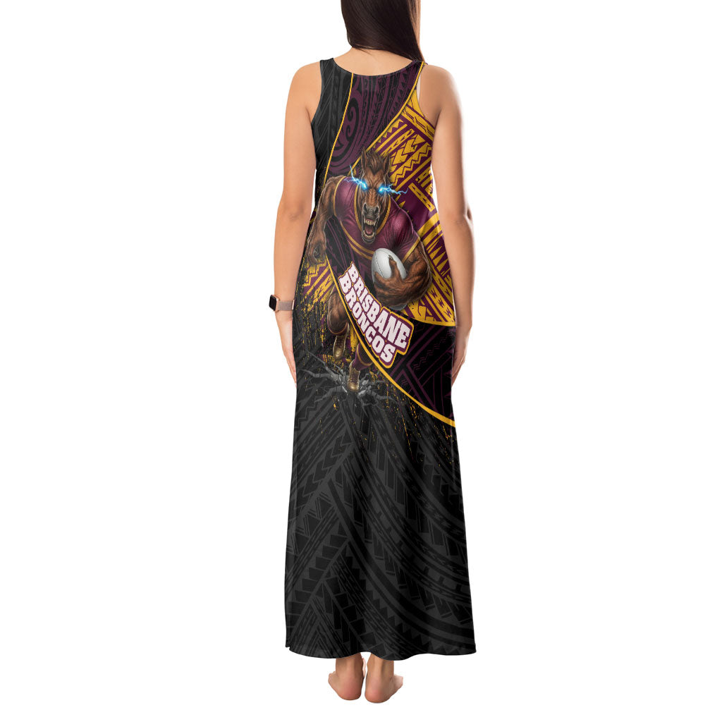 Brisbane Broncos Rugby Tank Maxi Dress Tribal Polynesian Power Art - Lightning Mascot