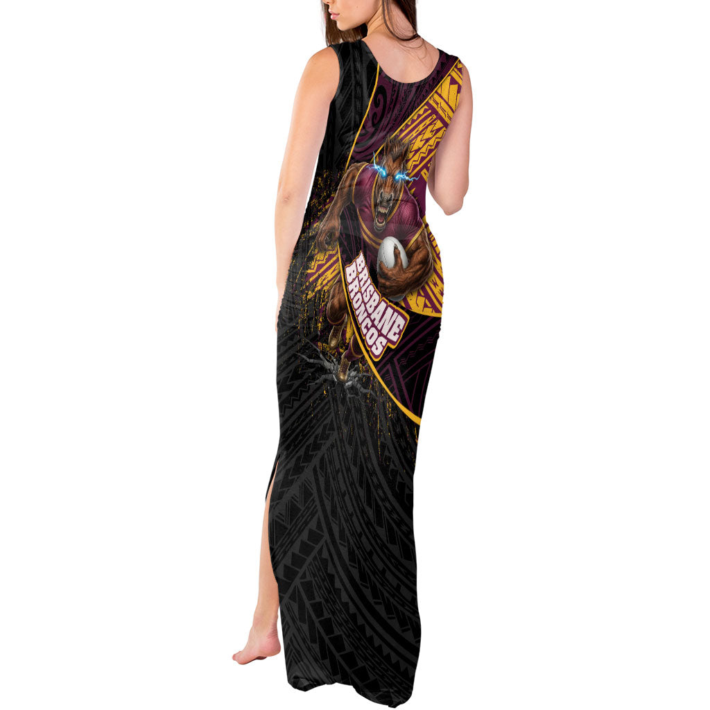 Brisbane Broncos Rugby Tank Maxi Dress Tribal Polynesian Power Art - Lightning Mascot