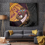 Brisbane Broncos Rugby Tapestry Tribal Polynesian Power Art - Lightning Mascot